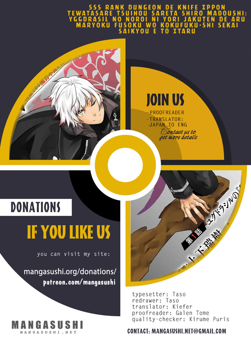 Sss Rank Dungeon De Knife Ippon Tewatasare Tsuihou Sareta Shiro Madoushi Yggdrasil No Noroi Ni Yori Jakuten De Aru Maryoku Fusoku Wo Kokufuku Shi Sekai Saikyou E To Itaru Chapter 19b Page 1